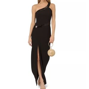 Adrianna Papell - Knit Crepe One Shoulder Sequin Trim Gown